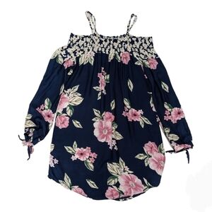 Live 4 Truth off the shoulder with straps tunic blouse navy floral long sleeves